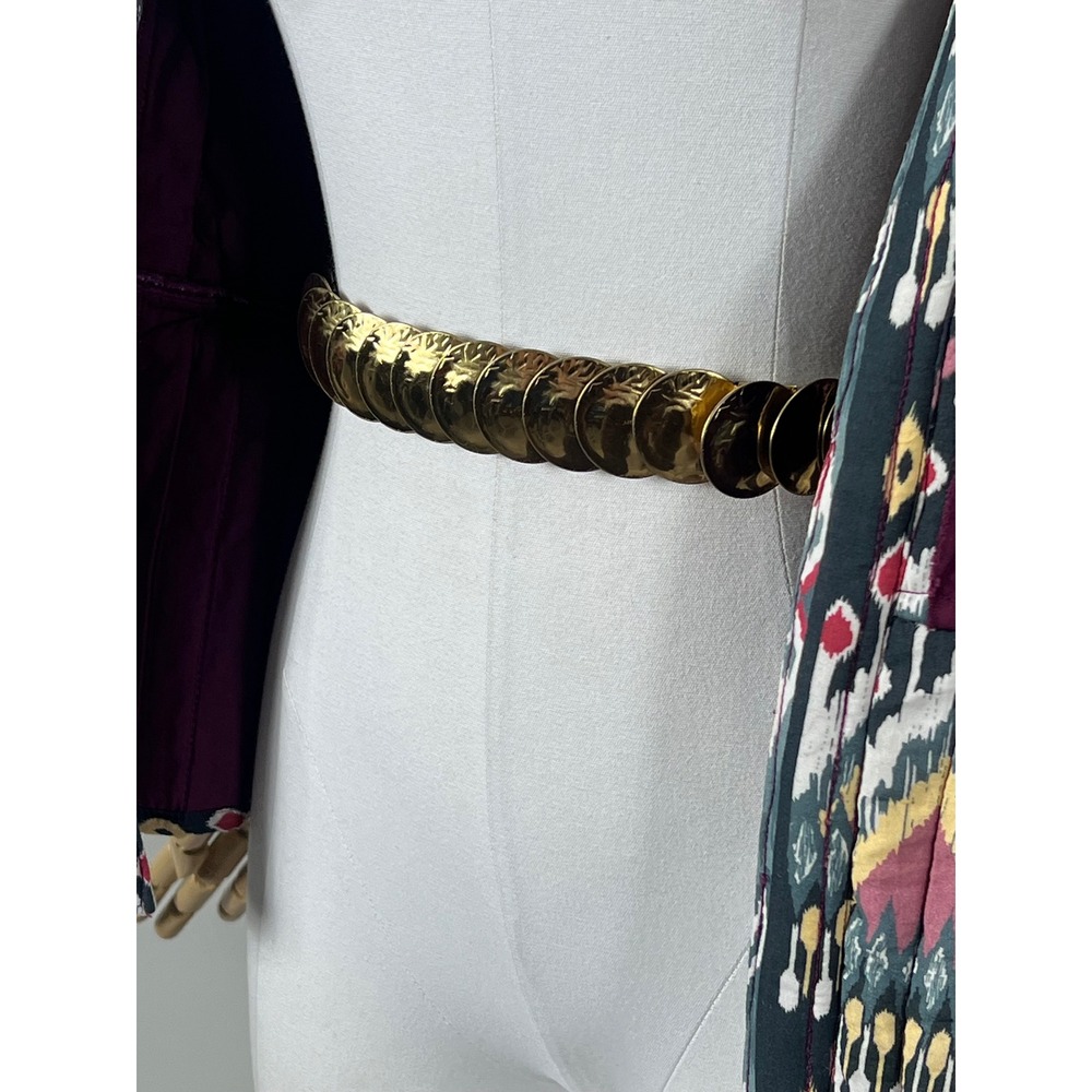 Vintage Gold Tone Disc Stretch Belt Metallic Overlapping Scale Waist Cinch